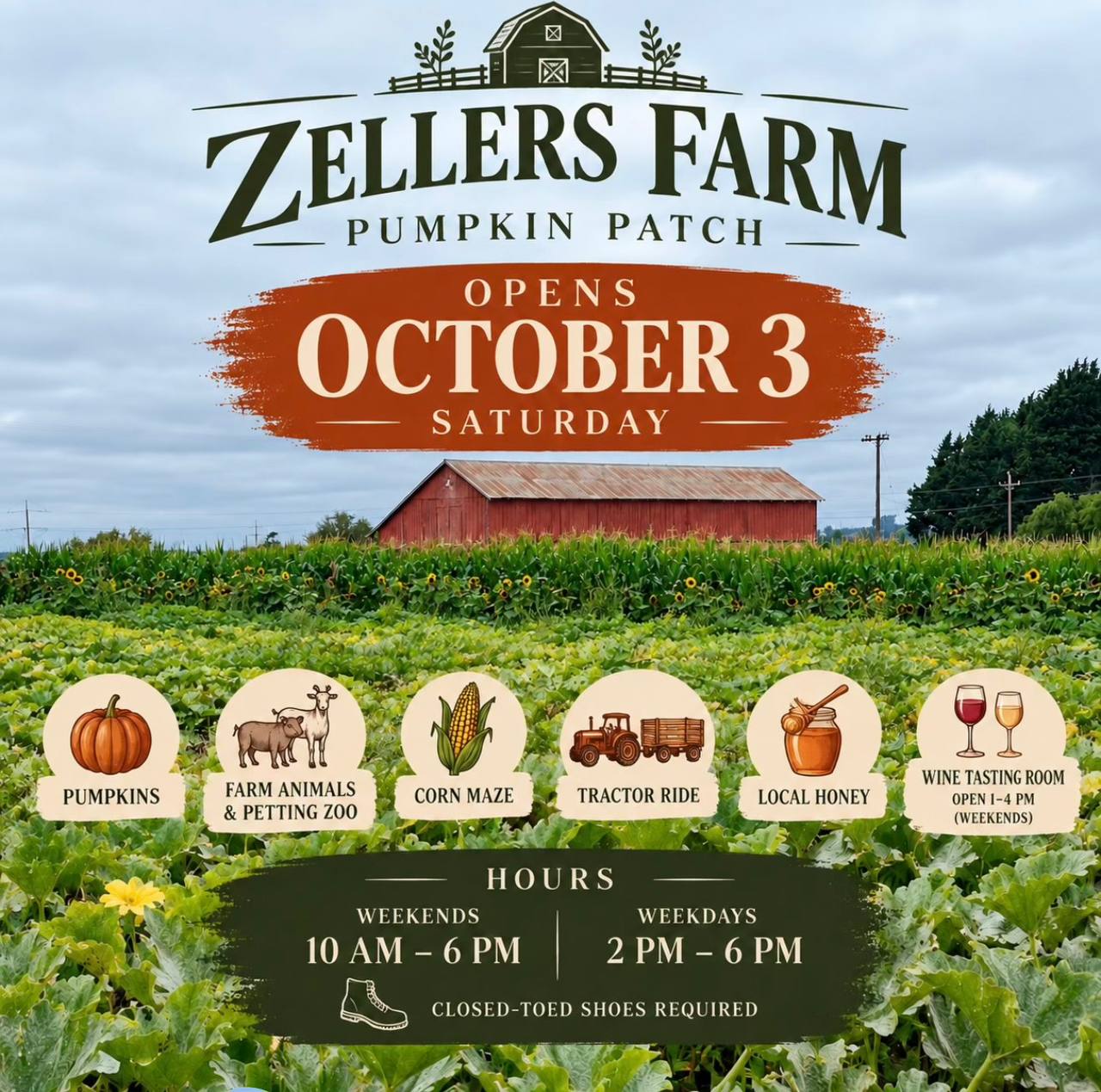 Volante de Zellers Farm Pumpkin Patch 2026 con horarios